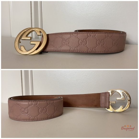 Authentic Gucci Pink Guccissima Leather Gold Interlocking G Buckle Belt 80/32 - Picture 11 of 12